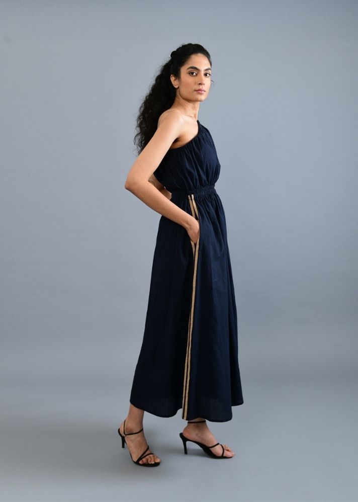 A Model Wearing Black Handwoven Cotton My Soul Black Dress , curated by Only Ethikal