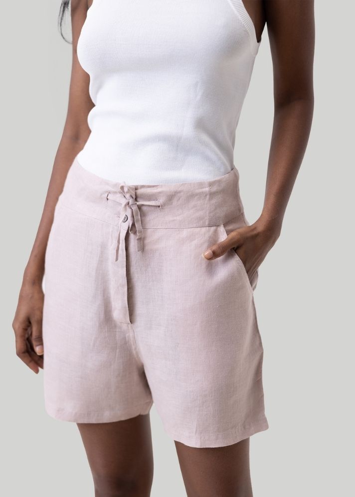 A Model Wearing Pink Hemp Drawstring Shorts Pink, curated by Only Ethikal