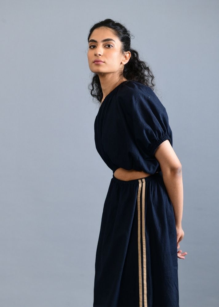A Model Wearing Black Handwoven Cotton My Soul Black Dress , curated by Only Ethikal