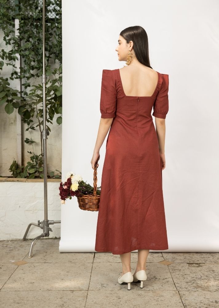 A Model Wearing Red Hemp Front-Slit Midi, curated by Only Ethikal