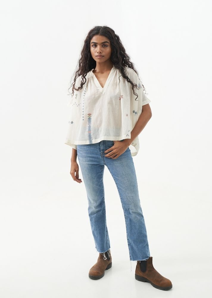 A Model Wearing White Handwoven Cotton Relaxed fit top, curated by Only Ethikal