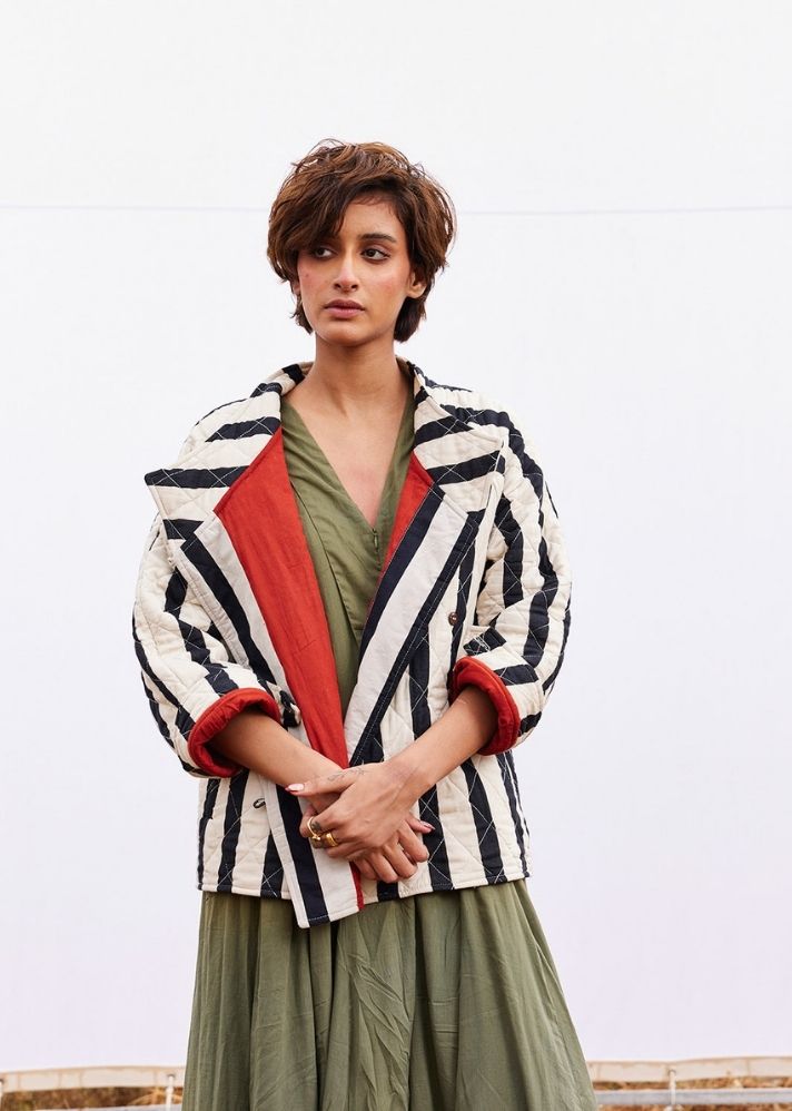 A Model Wearing Multicolor Pure Cotton Jade Jacket, curated by Only Ethikal