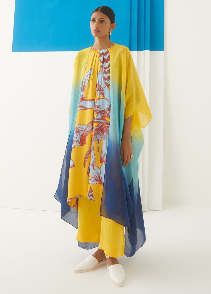 A Model Wearing  Multicolor Bemberg Aphrodite Kimono Kurta And Trousers, curated by Only Ethikal