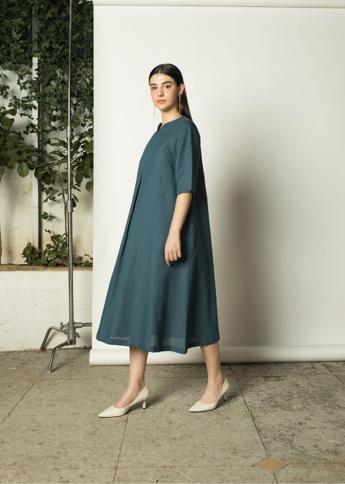 A Model Wearing Green Hemp Pleated A-Line Maxi, curated by Only Ethikal