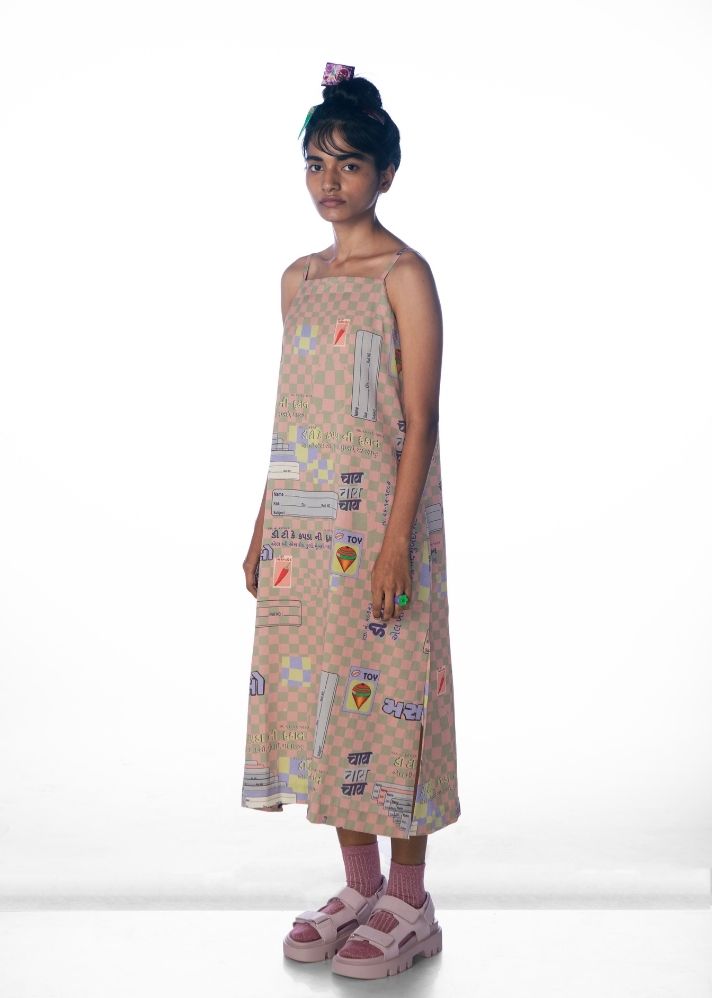 A Model Wearing Beige Lyocell Mirch Masala Slip Dress, curated by Only Ethikal