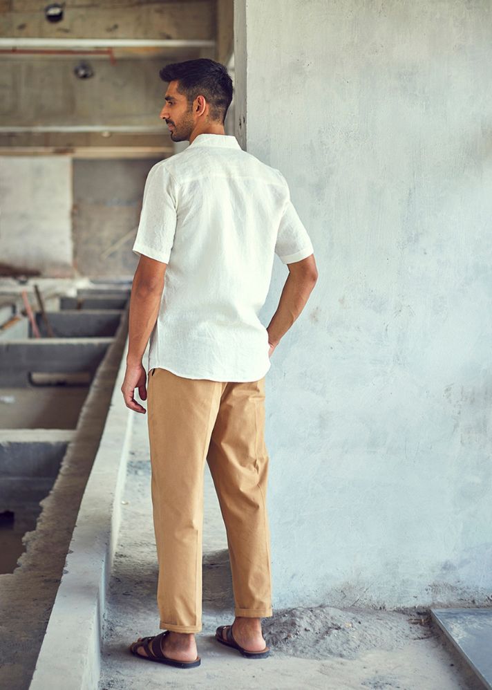 A Model Wearing White  Pure Cotton Opaque Hue Shirt, curated by Only Ethikal