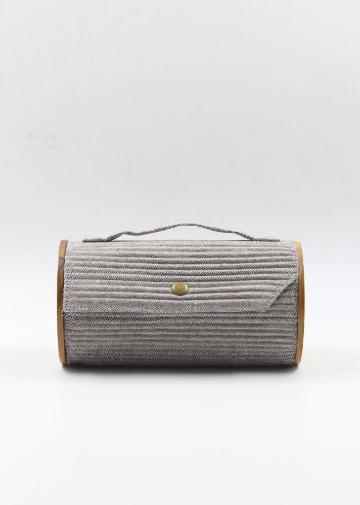 Product image of Multicolor Upcycled Cotton Cadet & Fern Round Clutch - Changeable Sleeve, curated by Only Ethikal