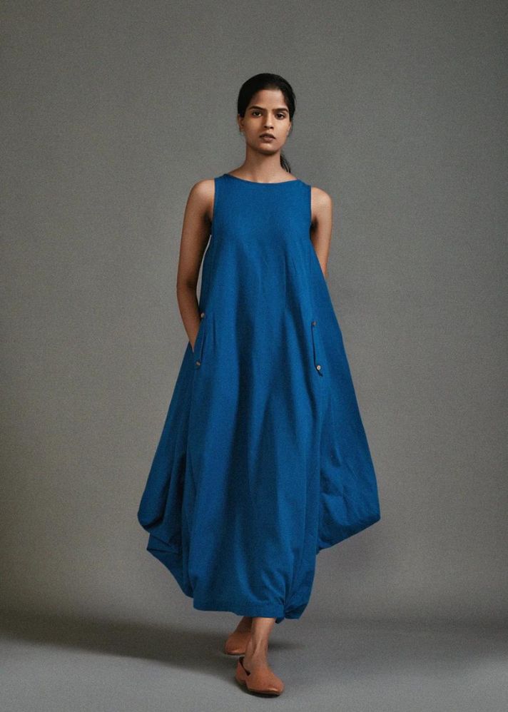 A Model Wearing Blue Handwoven Cotton New Vari Aakar , curated by Only Ethikal
