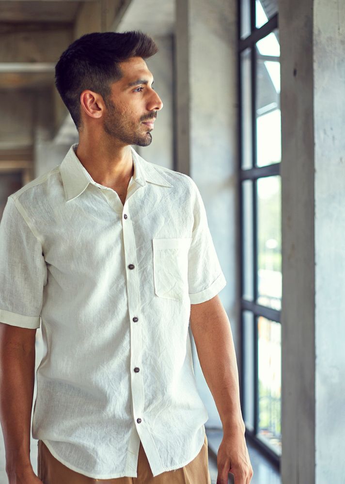 A Model Wearing White  Pure Cotton Opaque Hue Shirt, curated by Only Ethikal