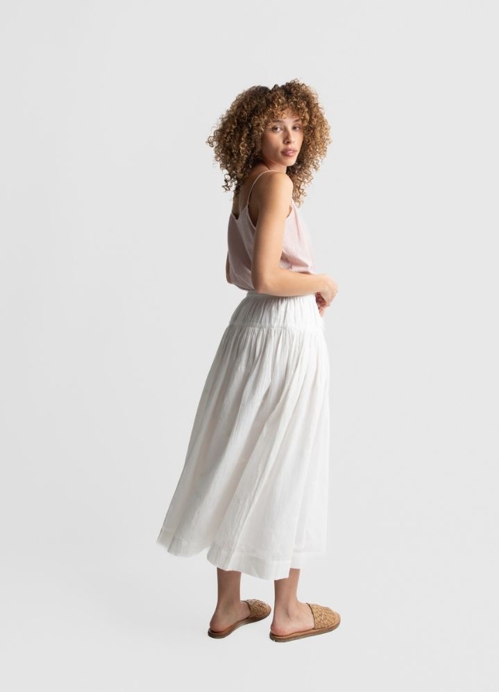 A Model Wearing White Handwoven Cotton Pure white midi skirt, curated by Only Ethikal