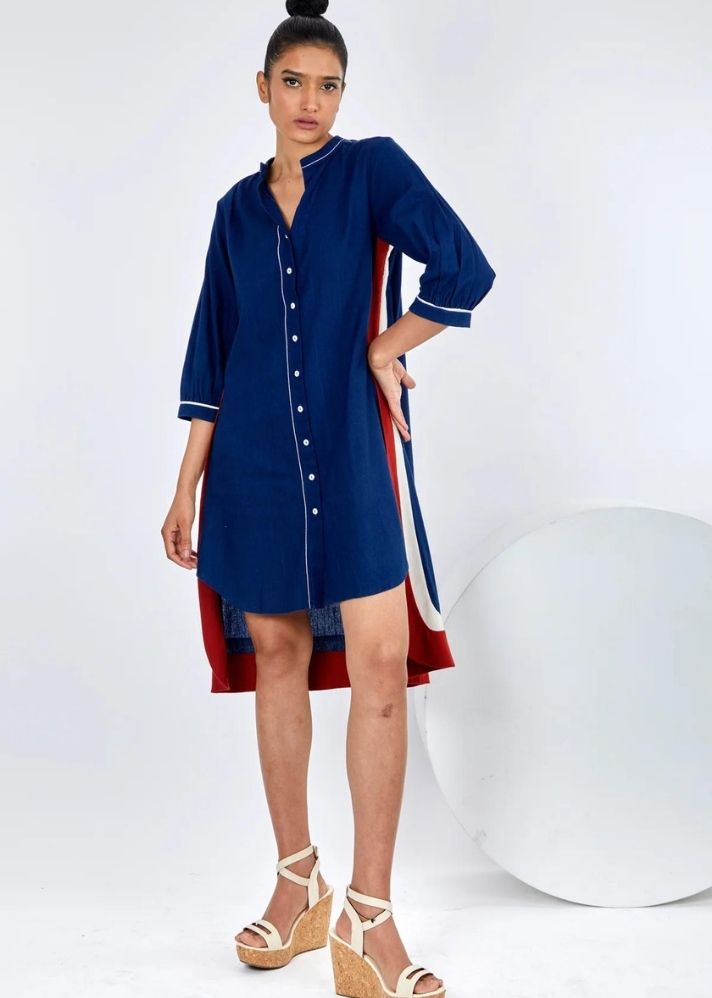 A Model Wearing Blue Pure Cotton Chiqa Indigo Tunic, curated by Only Ethikal