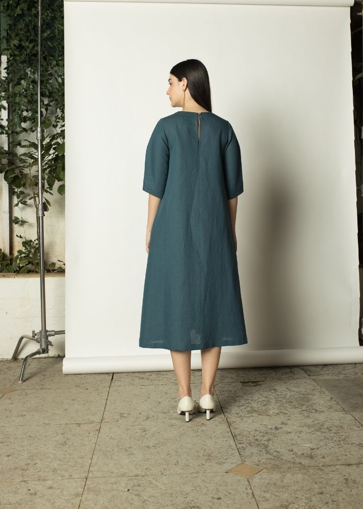 A Model Wearing Green Hemp Pleated A-Line Maxi, curated by Only Ethikal