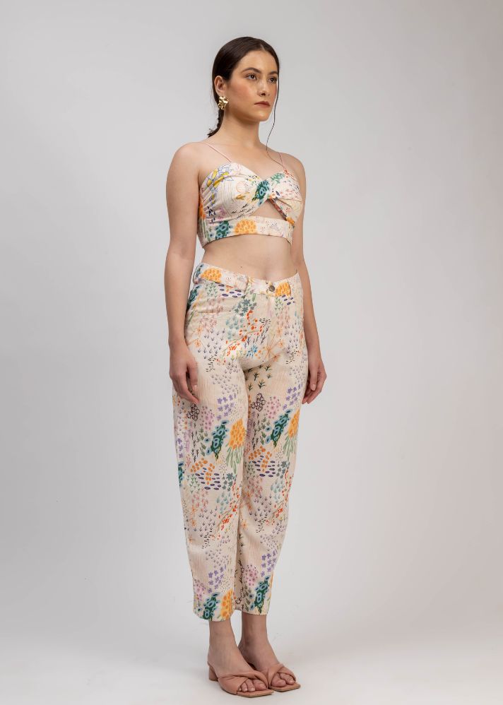A Model Wearing Multicolor Linen Maria Printed Set, curated by Only Ethikal