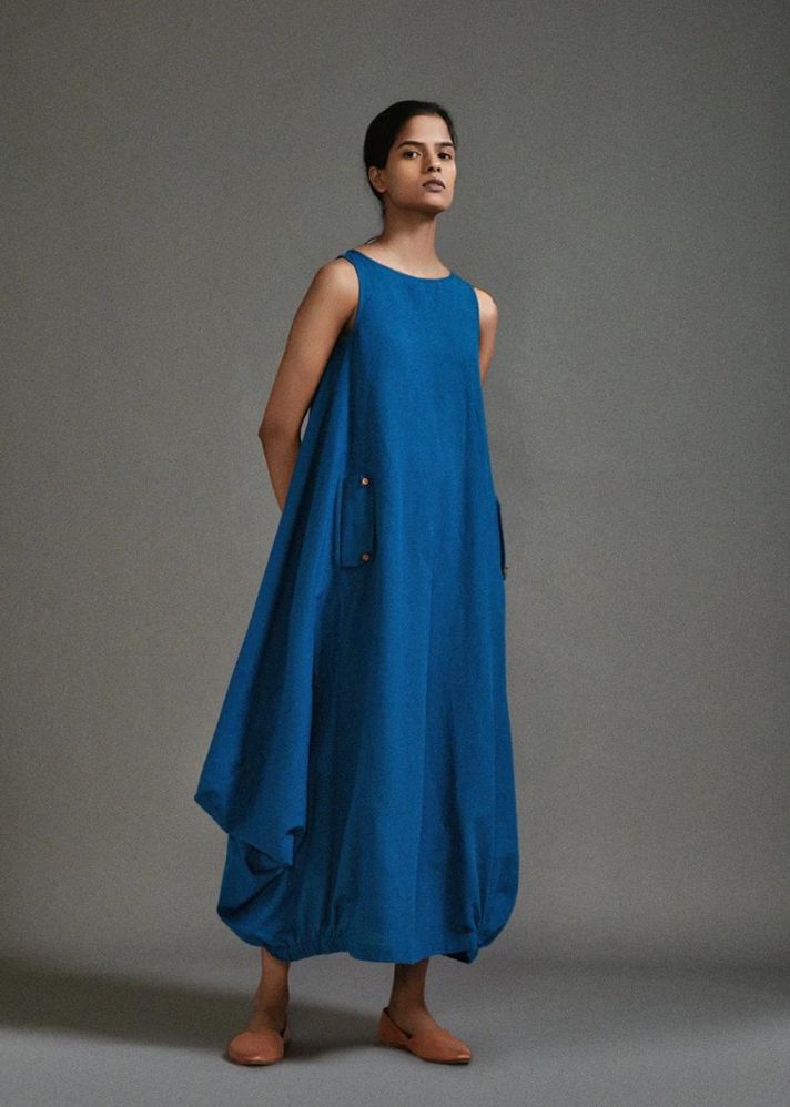A Model Wearing Blue Handwoven Cotton New Vari Aakar , curated by Only Ethikal