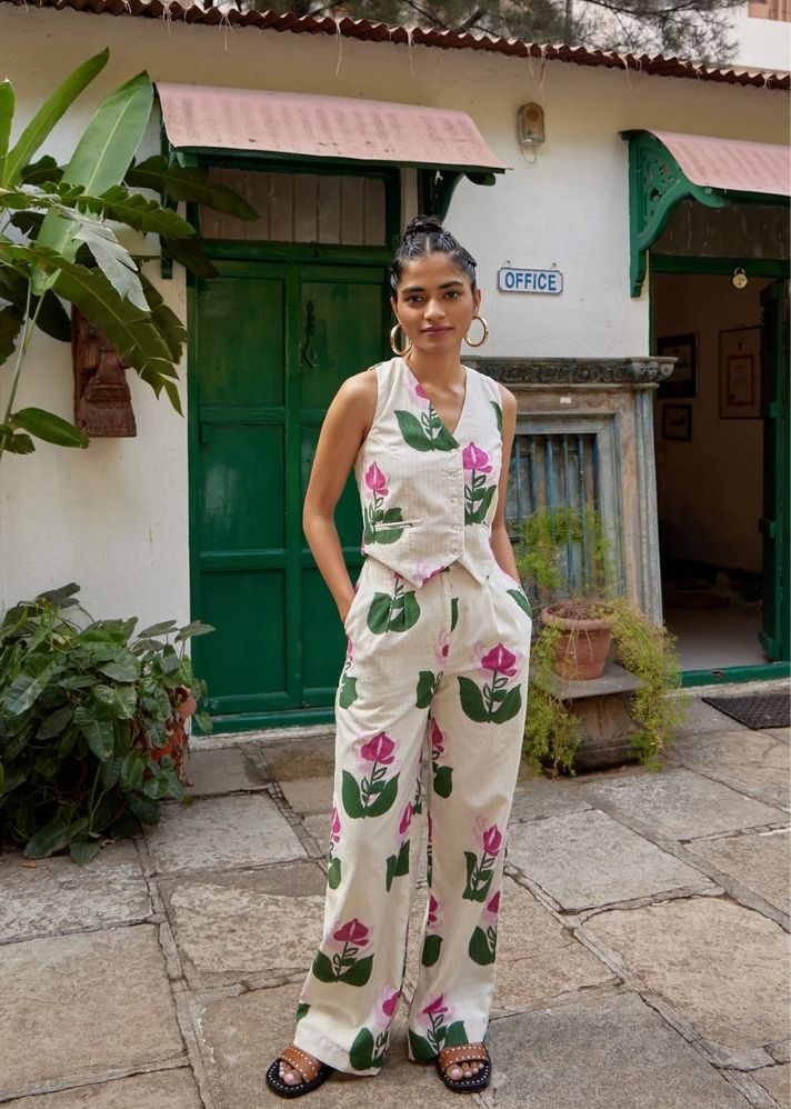 A Model Wearing Multicolor Pure Cotton Dione Handloom Trousers, curated by Only Ethikal