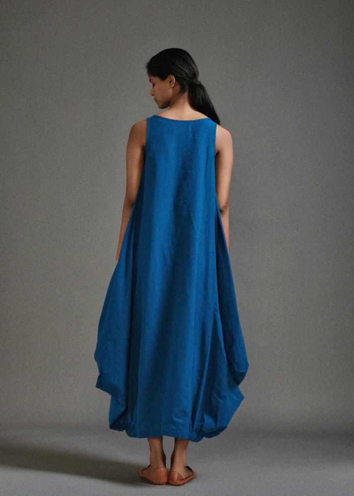 A Model Wearing Blue Handwoven Cotton New Vari Aakar , curated by Only Ethikal