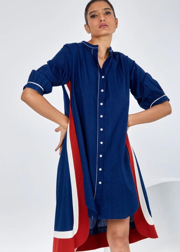 A Model Wearing Blue Pure Cotton Chiqa Indigo Tunic, curated by Only Ethikal