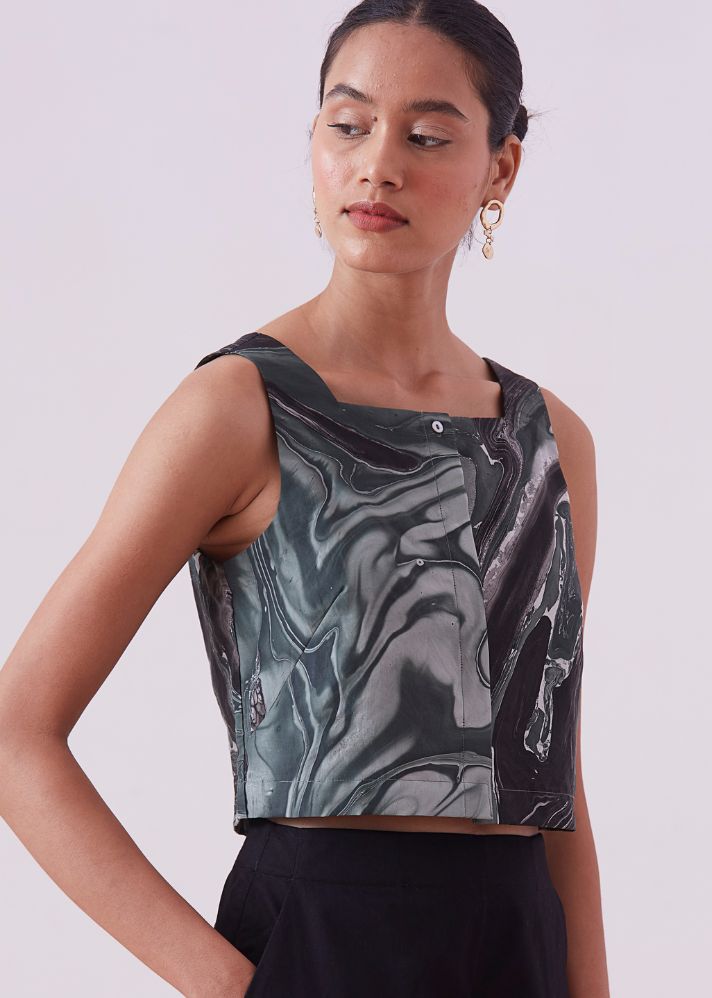A Model Wearing Grey Organic cotton Adelaide Top Marbled, curated by Only Ethikal