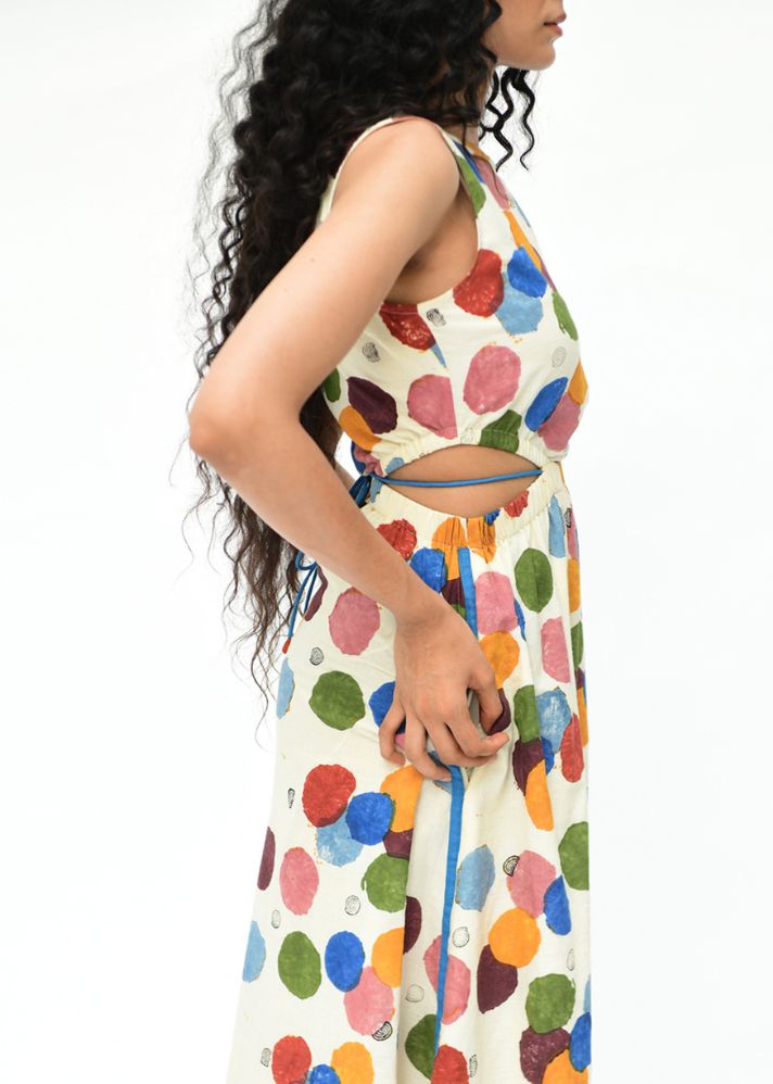 A Model Wearing Multicolor  Organic Cotton  Void Side Space Dress , curated by Only Ethikal