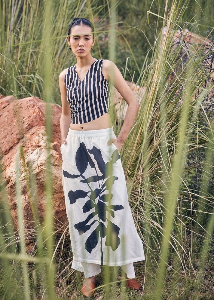 A Model Wearing White Pure Cotton Never-Ending Skirt Trouser, curated by Only Ethikal