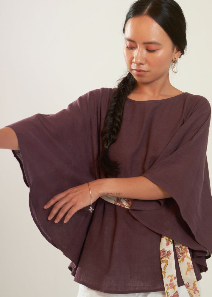 A Model Wearing Purple Handwoven Cotton The Midnight Garden Top, curated by Only Ethikal