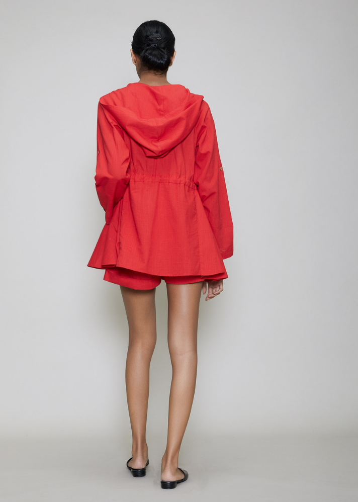 Hooded Jacket and Shorts 3 Pcs Set Red - onlyethikal