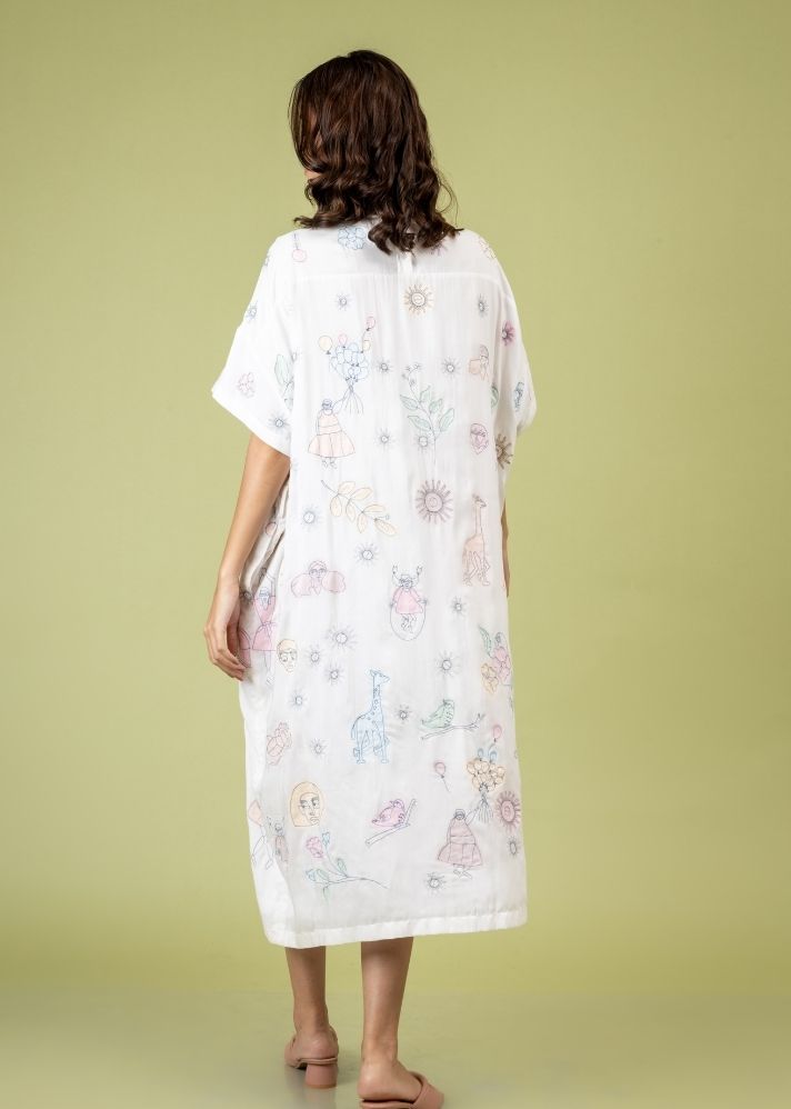 A Model Wearing White Upcycled Cotton Cloudwalker Kaftan , curated by Only Ethikal