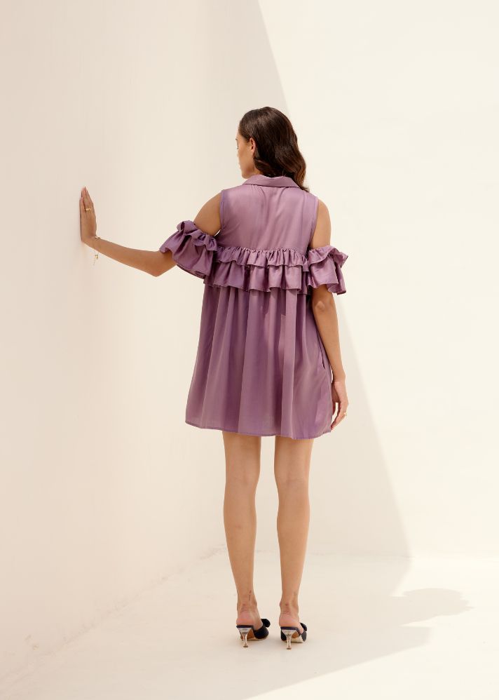 A Model Wearing Purple Lyocell Lavender Meadow Short Dress, curated by Only Ethikal