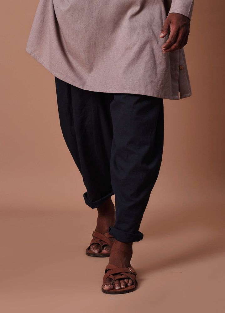 A Model Wearing  Multicolor Pure Cotton Grey Side Buttoned Kurta & Pant Set, curated by Only Ethikal