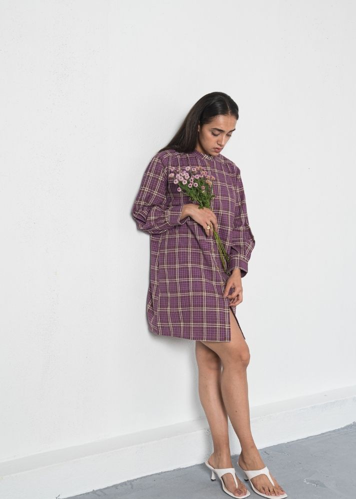 Purple Fields Handwoven Organic Cotton Shirt Dress - onlyethikal