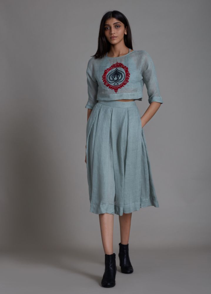 A Model Wearing Blue Linen Solo Skirt - Blue, curated by Only Ethikal