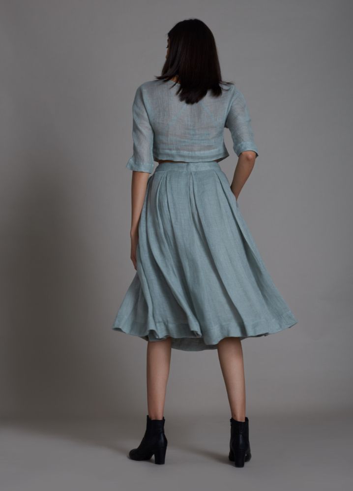 A Model Wearing Blue Linen Solo Skirt - Blue, curated by Only Ethikal