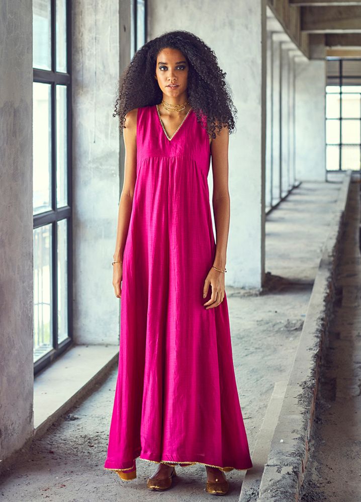 A Model Wearing Pink Pure Cotton Jamun Jumpsuit, curated by Only Ethikal