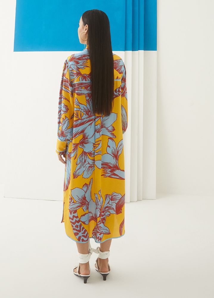 A Model Wearing  Multicolor Bemberg Aphrodite Shirt Dress, curated by Only Ethikal