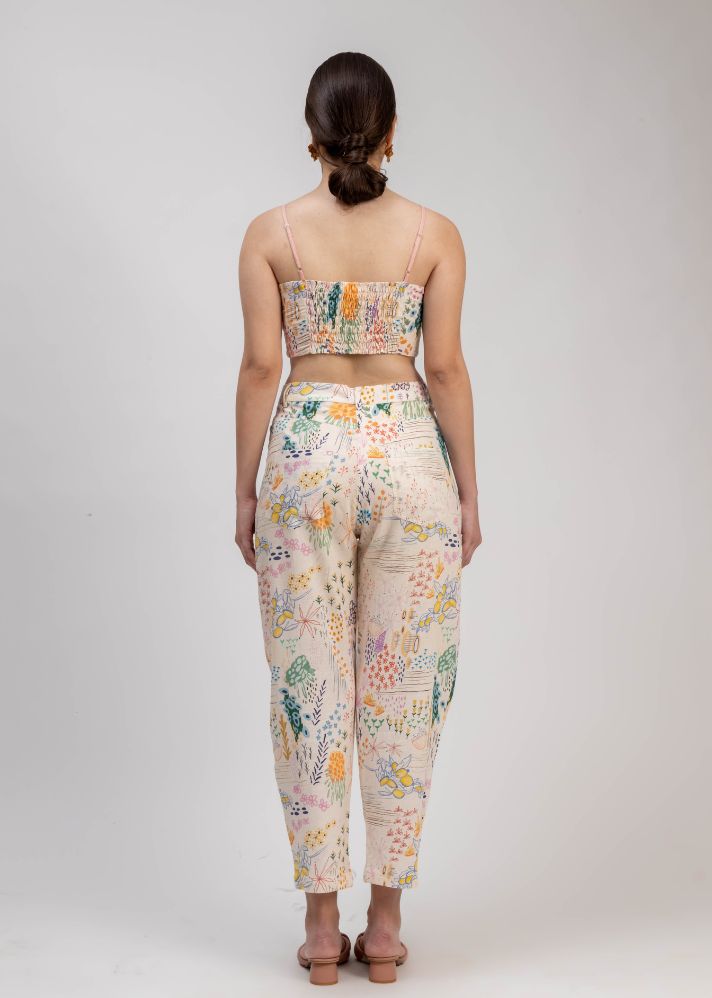 A Model Wearing Multicolor Linen Maria Printed Pants, curated by Only Ethikal