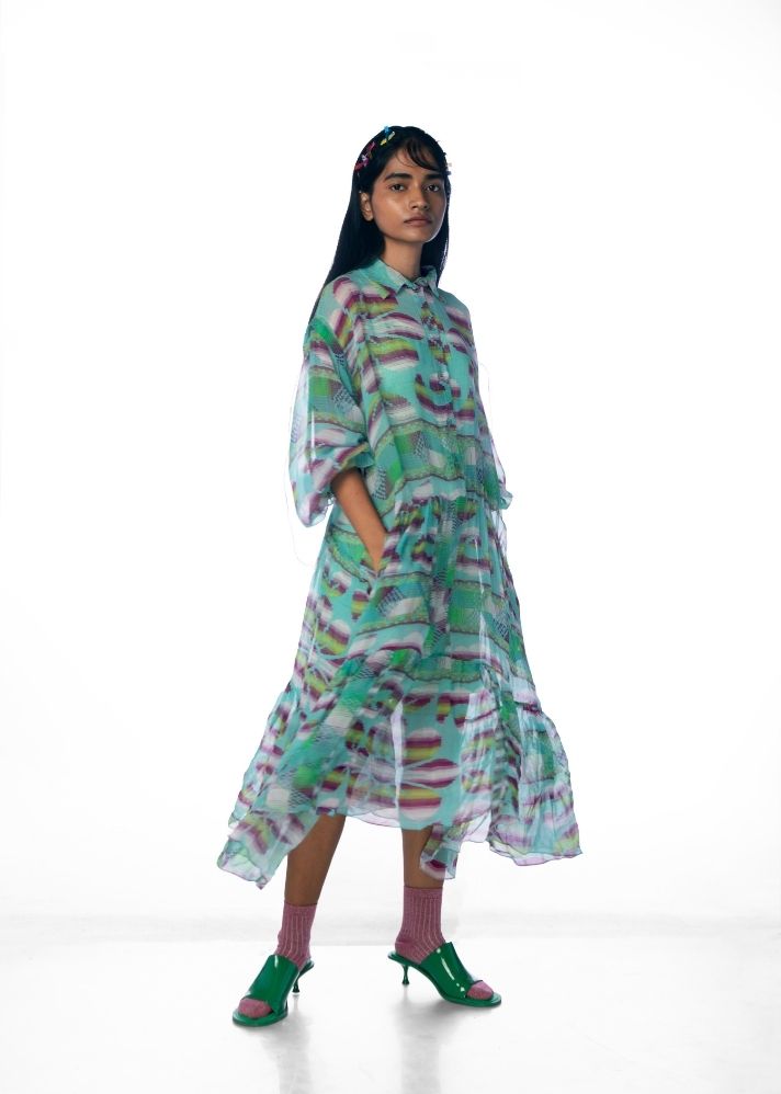A Model Wearing Multicolor Lyocell Chatai Dress, curated by Only Ethikal