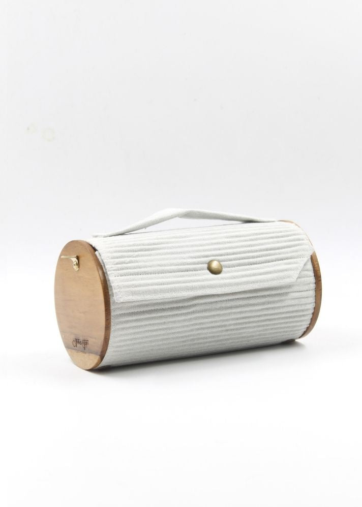 Product image of Multicolor Upcycled Cotton Sage & Fog Round Clutch - Changeable Sleeve, curated by Only Ethikal