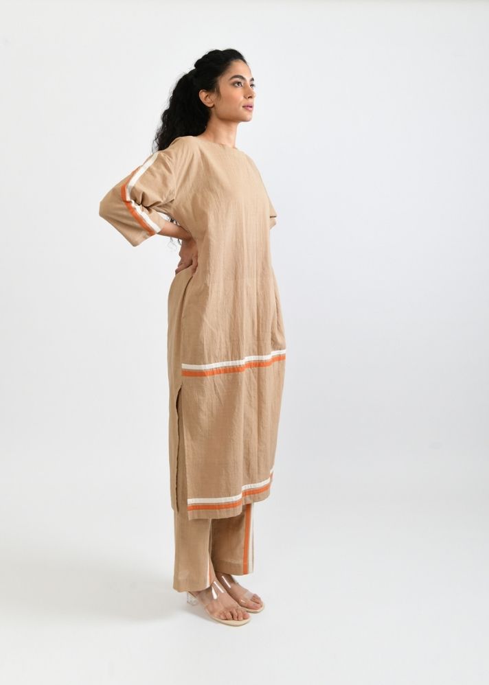 A Model Wearing Beige Handwoven Cotton Sunburst Co-Ord Set , curated by Only Ethikal