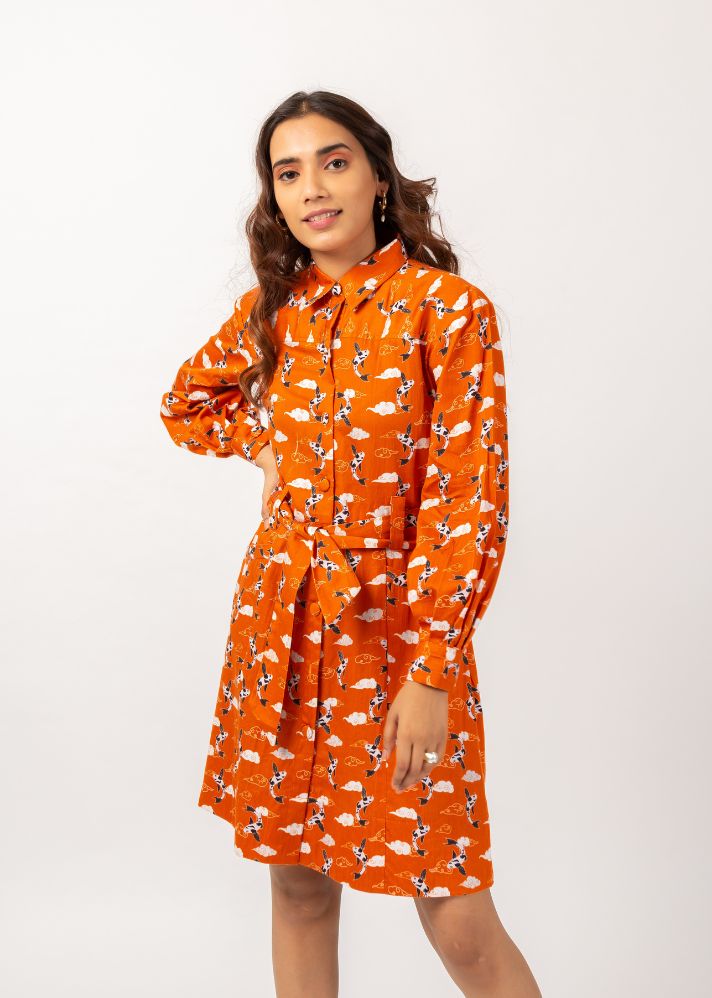 Tangerine Koi Shirt Dress