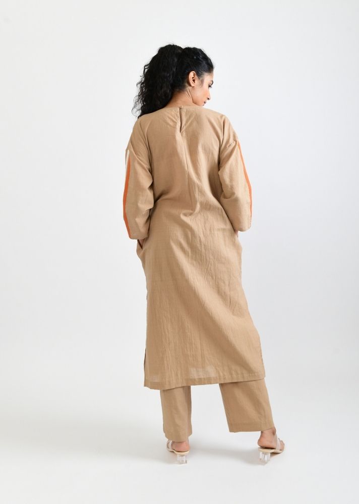 A Model Wearing Beige Handwoven Cotton Sunburst Co-Ord Set , curated by Only Ethikal