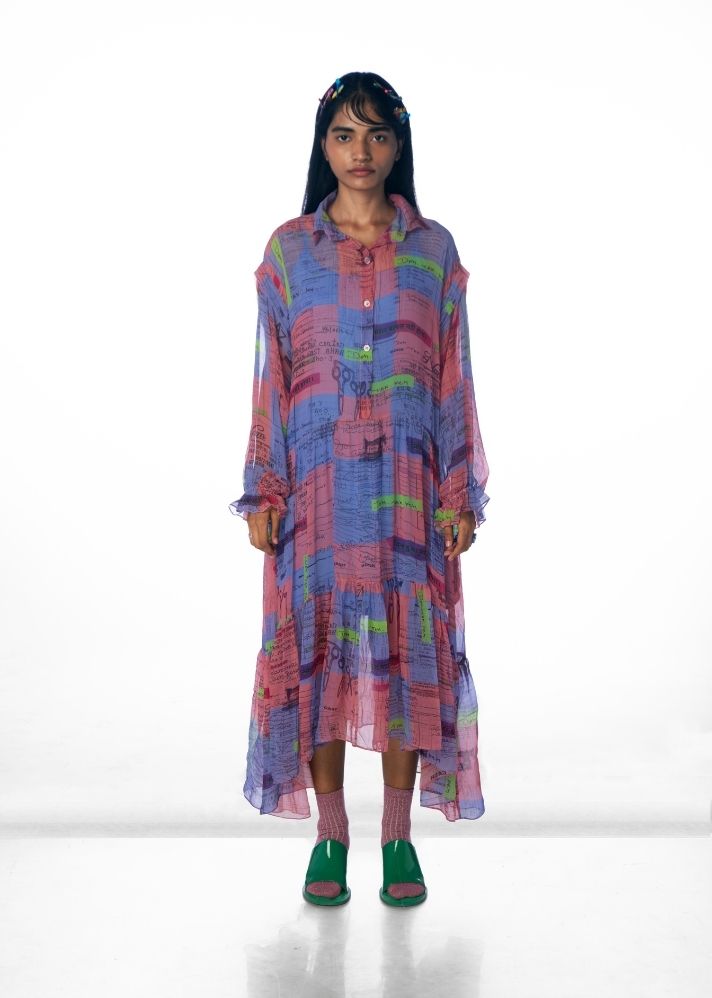A Model Wearing Multicolor Lyocell Challan Dress, curated by Only Ethikal