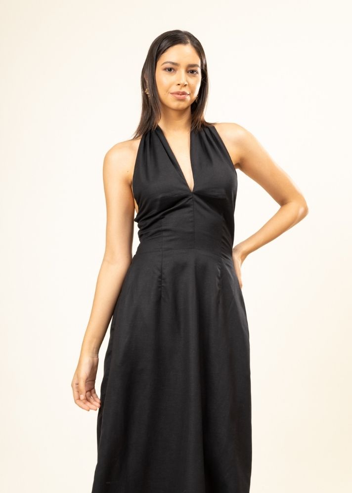 A Model Wearing Black Upcycled Cotton Karen Black Dress, curated by Only Ethikal
