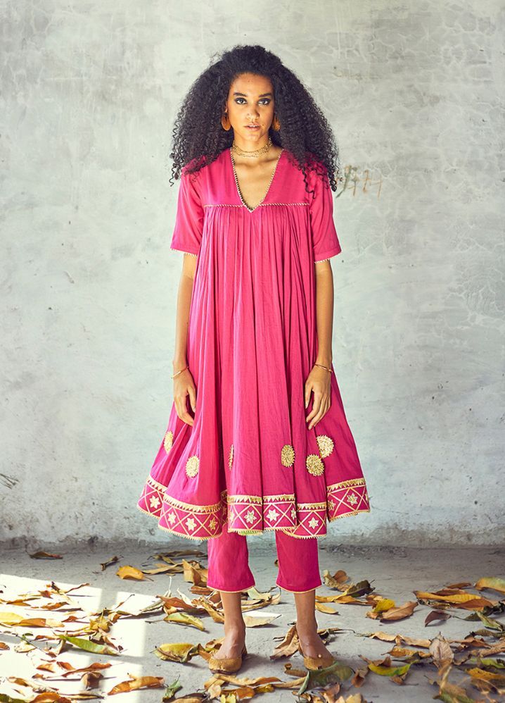 A Model Wearing Pink Pure Cotton Gulabi Poshak Set, curated by Only Ethikal
