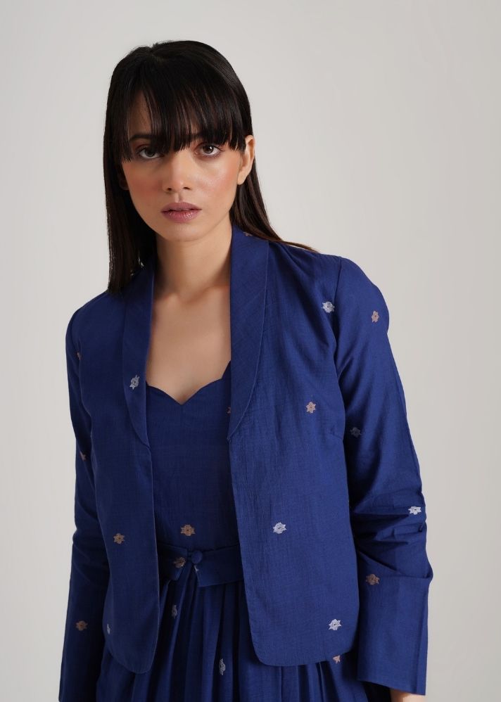 A Model Wearing Blue Pure Cotton Cleopatra With Jacket, curated by Only Ethikal