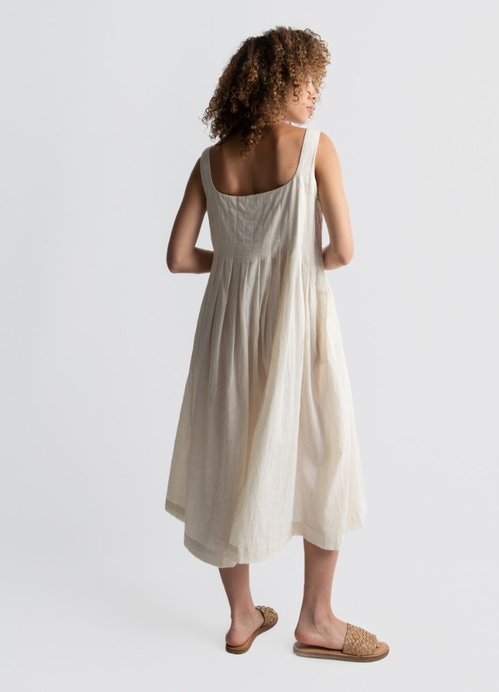A Model Wearing White Handwoven Cotton Romantic White Midi Dress, curated by Only Ethikal