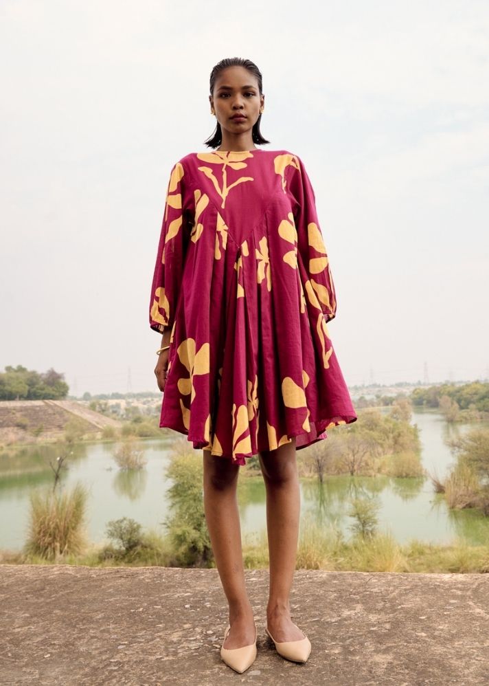 A Model Wearing Multicolor Pure Cotton Romia Dress, curated by Only Ethikal
