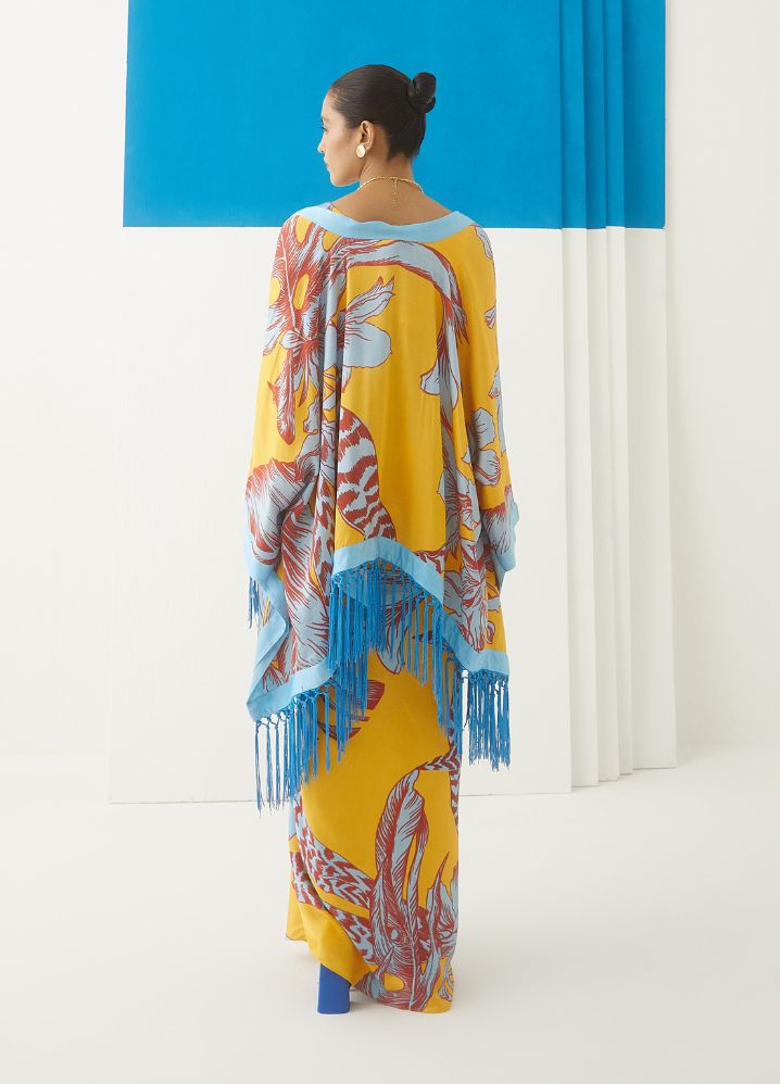 A Model Wearing  Digital Print Multicolor Bemberg Aphrodite Draped Skirt & Blouse, curated by Only Ethikal