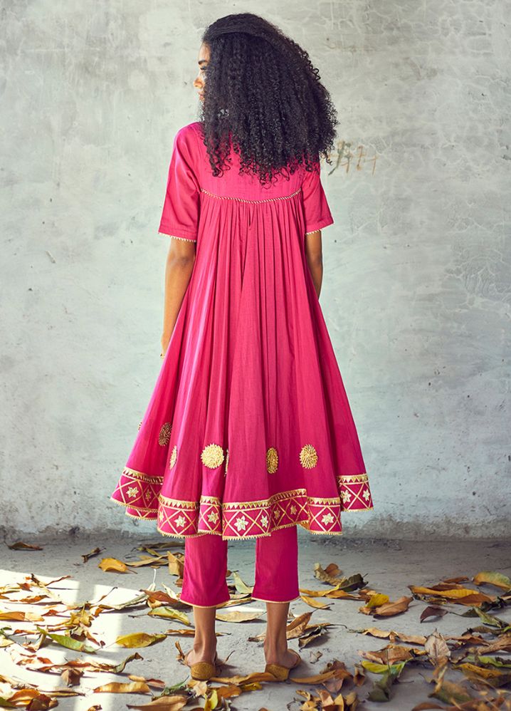 A Model Wearing Pink Pure Cotton Gulabi Poshak Set, curated by Only Ethikal
