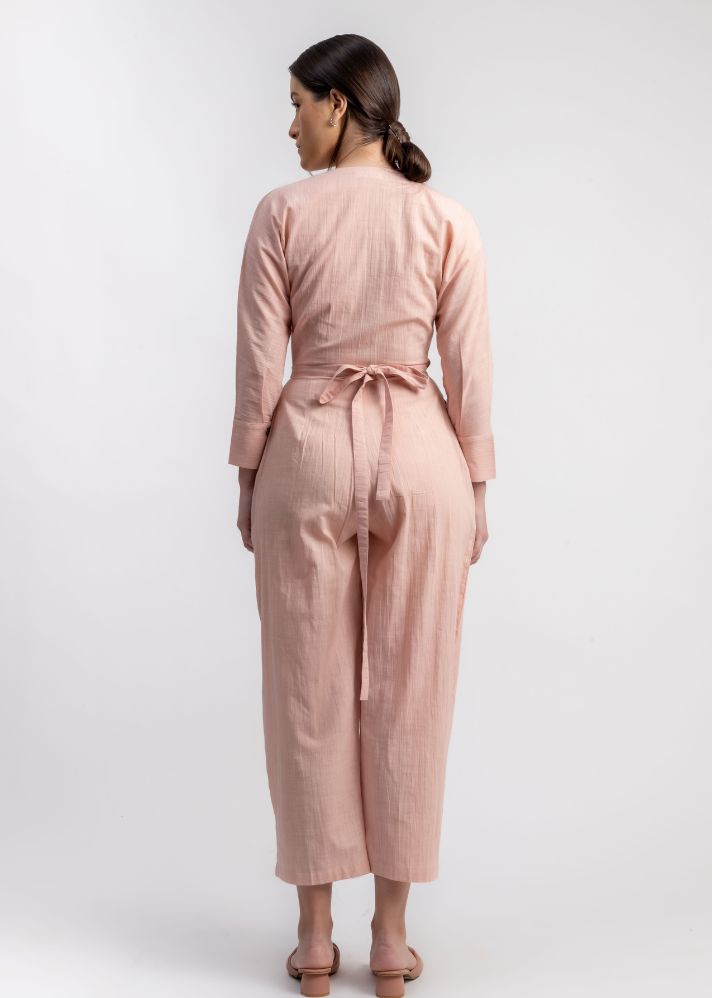 A Model Wearing Pink Linen Marla Pink Jumpsuit, curated by Only Ethikal