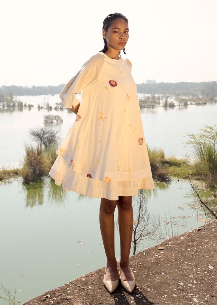 A Model Wearing Multicolor Pure Cotton Canary Dress, curated by Only Ethikal